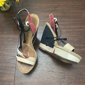 Burberry Check Canvas Open-Toe Wedge